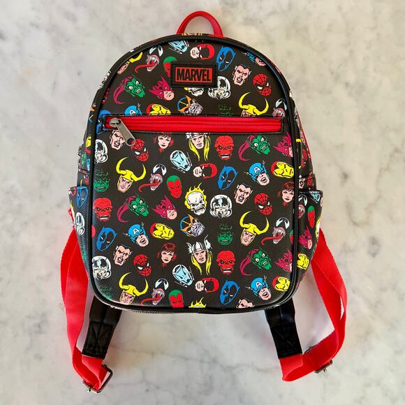 Marvel Funko Mini Black Back Pack Bag with Character's Heads All Over Print - Picture 2 of 10